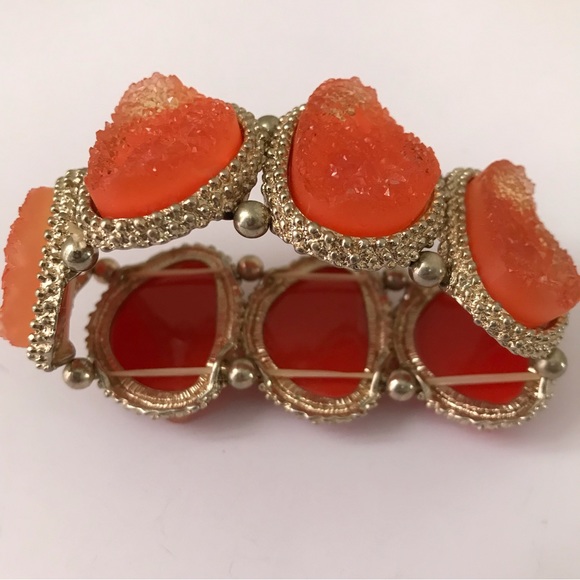 Orange Stone Elastic Bracelet Costume Jewelry - Picture 1 of 4